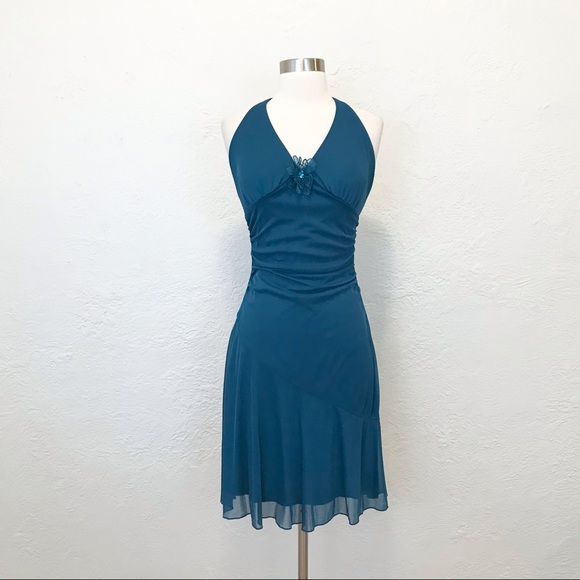 Ruby Rox NWT y2k 90s Halter Midi Dress Teal Blue Medium - Picture 2 of 10